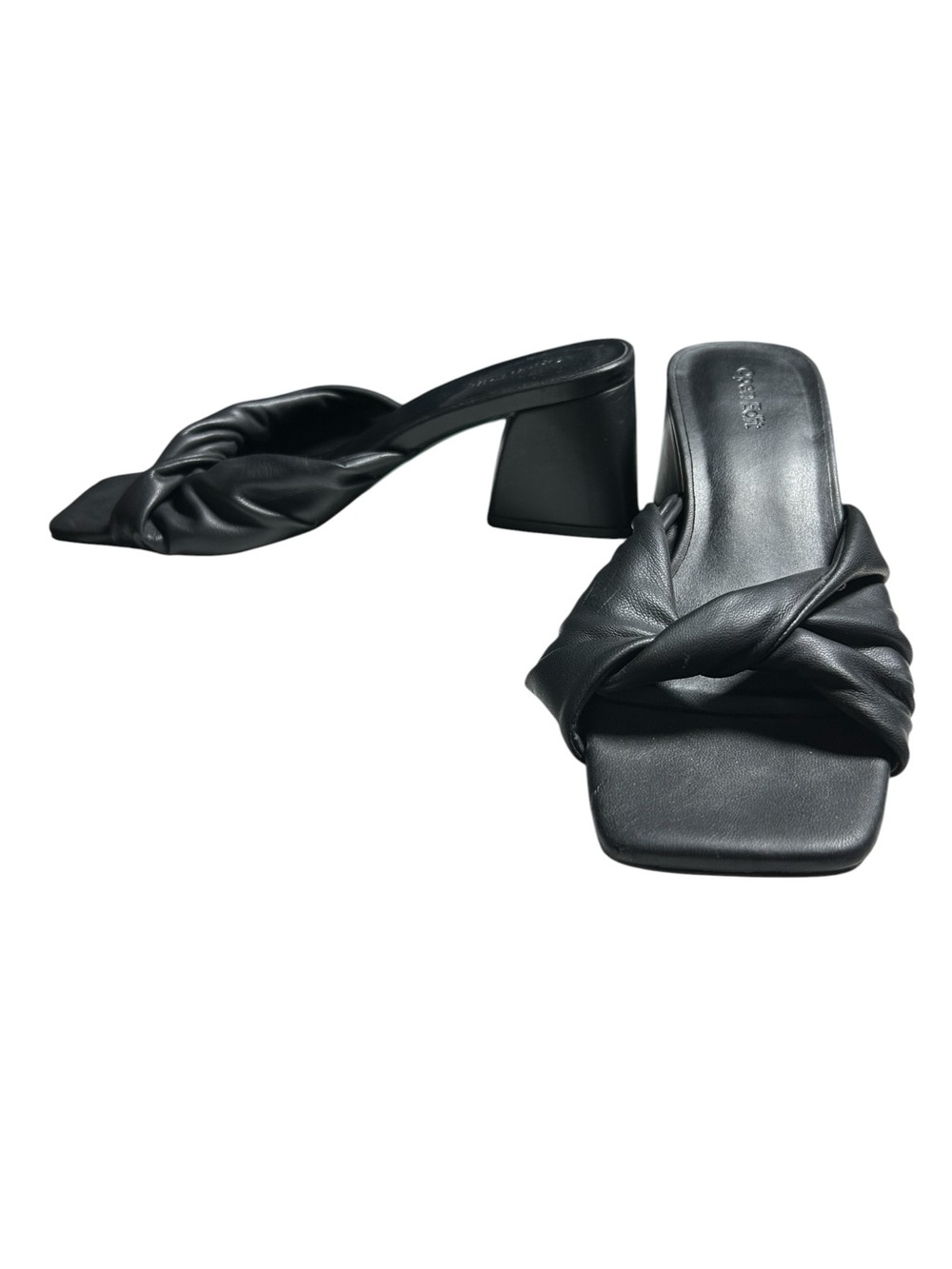 Open Edit Cora Sandal Black Leather Knot Mule Square Toe Block Heel Size 8 - Picture 2 of 5